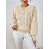 Womens Crew Neck Long Sleeve Knit Sweater Loose Fit Cable Solid Color Casual Winter Basic Top
