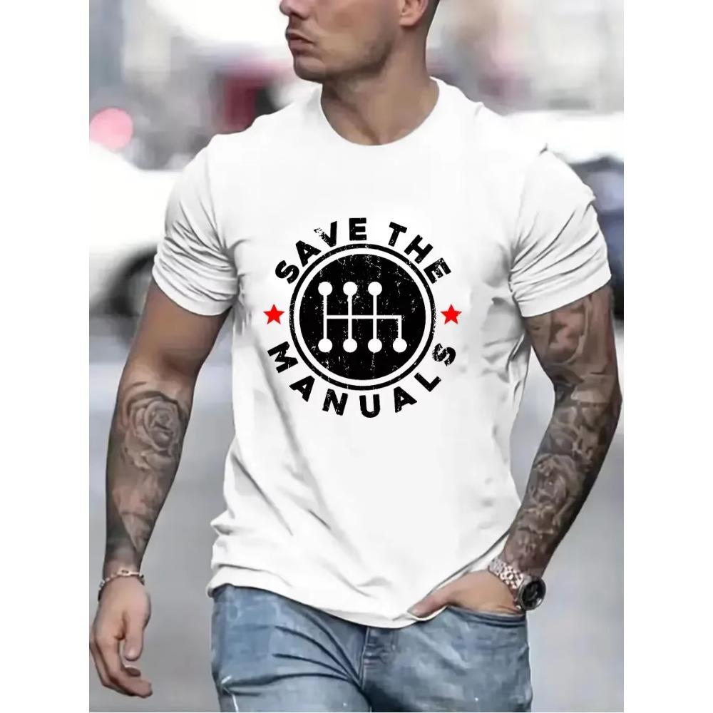 Speichere das Handbuch Print T-Shirt Herren Kreative T-Shirts Lustige Herren Kurzarm Oberteile Rundhals Trendige Straße Herrenbekleidung Oberteile