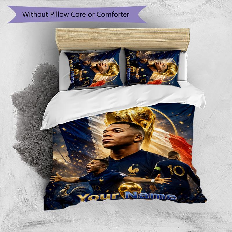 3pcs M-Mbappe Cover Set - Personalized Name, HD Printed Bedding with 1 Cover and 2 Pillowcases - Perfect for Home Decor, Easy Care