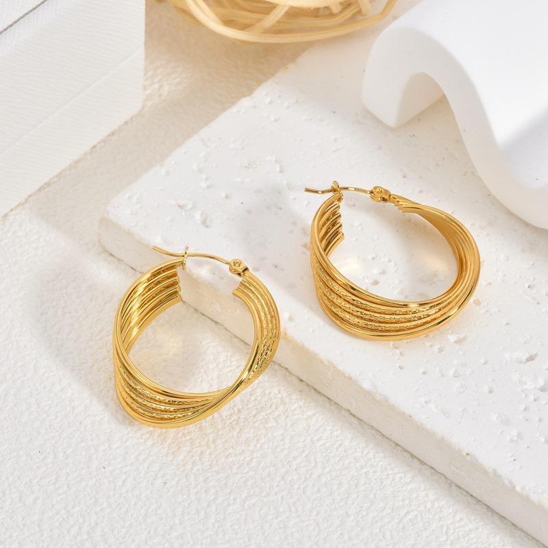 Gold Stainless Steel Earrings Light Luxury Premium Exaggerated Plain Ring Earrings