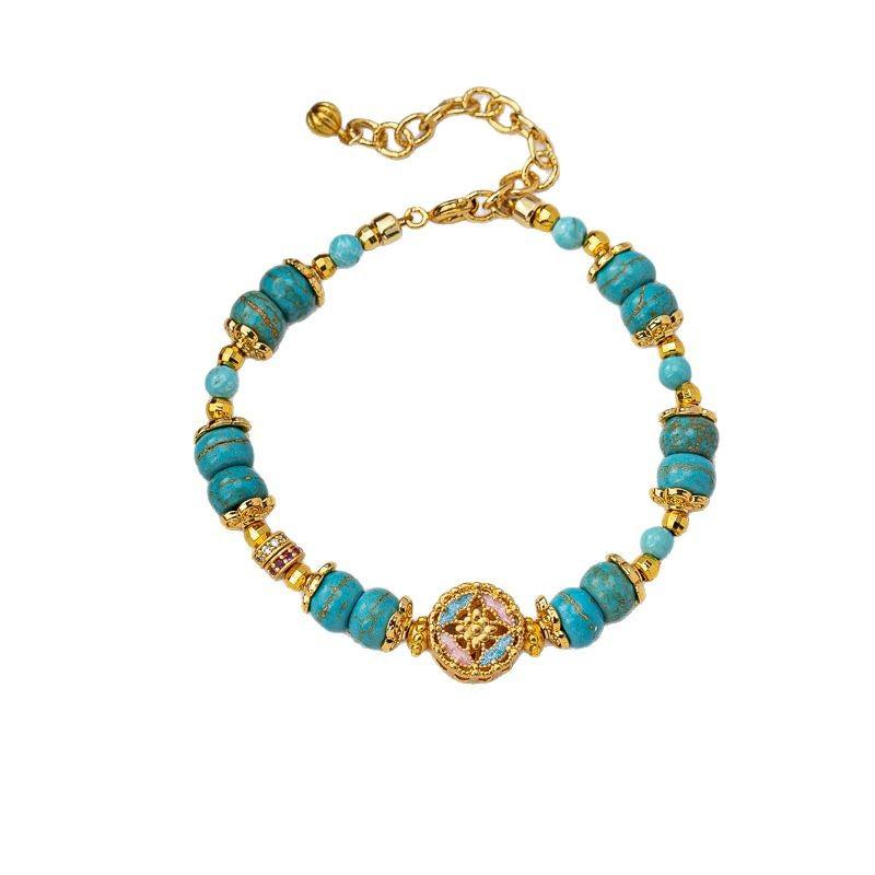 Retro turquoise ins temperament light luxury versatile bracelet women's high sense niche exquisite stacking bracelet jewelry