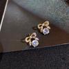 Sweet Temperament Bow Diamond Earrings Stud Earrings Female Super Fairy Mori Earclips No Ear Piercings