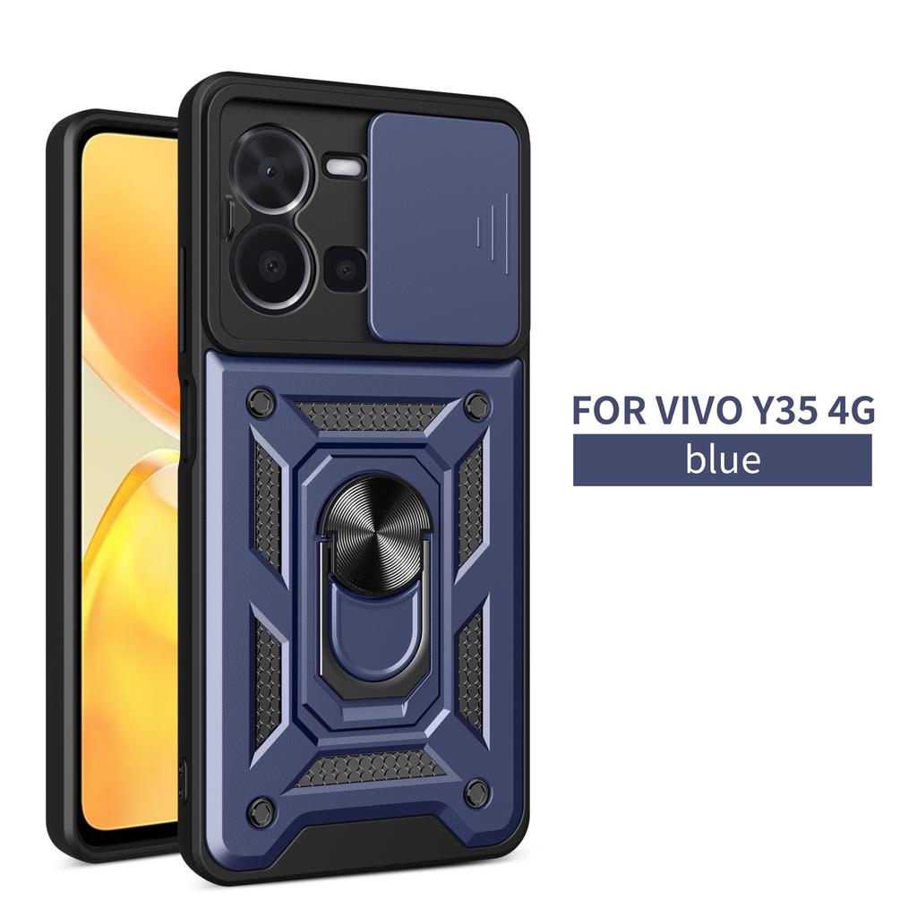 For Vivo Y35 4G Case Vivo Y35 4G Cover Vivo Y35 4G Magnetic Ring Holder Armor Phone Case Slide Camera Protect Back Cover