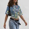 Women Round Neck Pullover Short Sleeve T Shirt Floral Print Loose Fit Casual Top for Daily Wear Lightweight Breathable Fabric