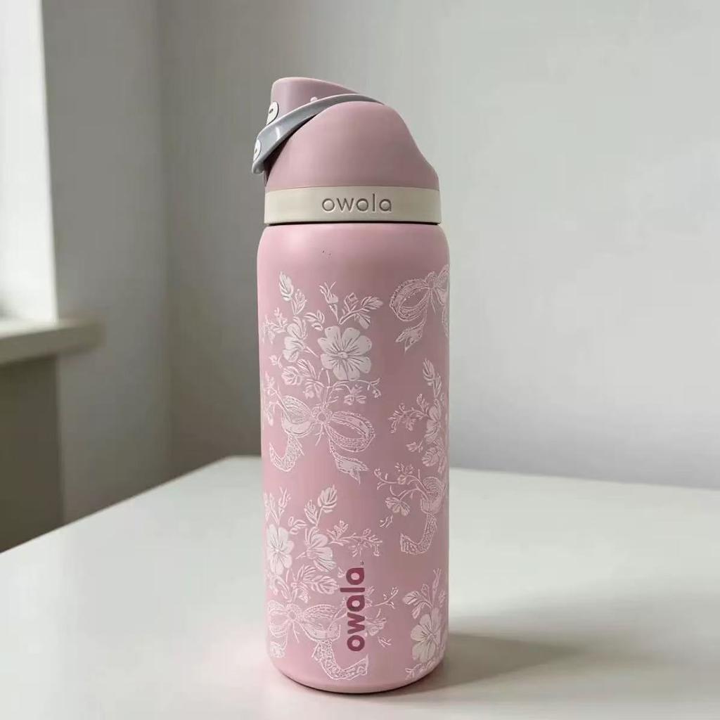 (32oz) Owala Freesip 24oz/32oz Mädchen Rosa Band Toile UO Becher Flasche Z
