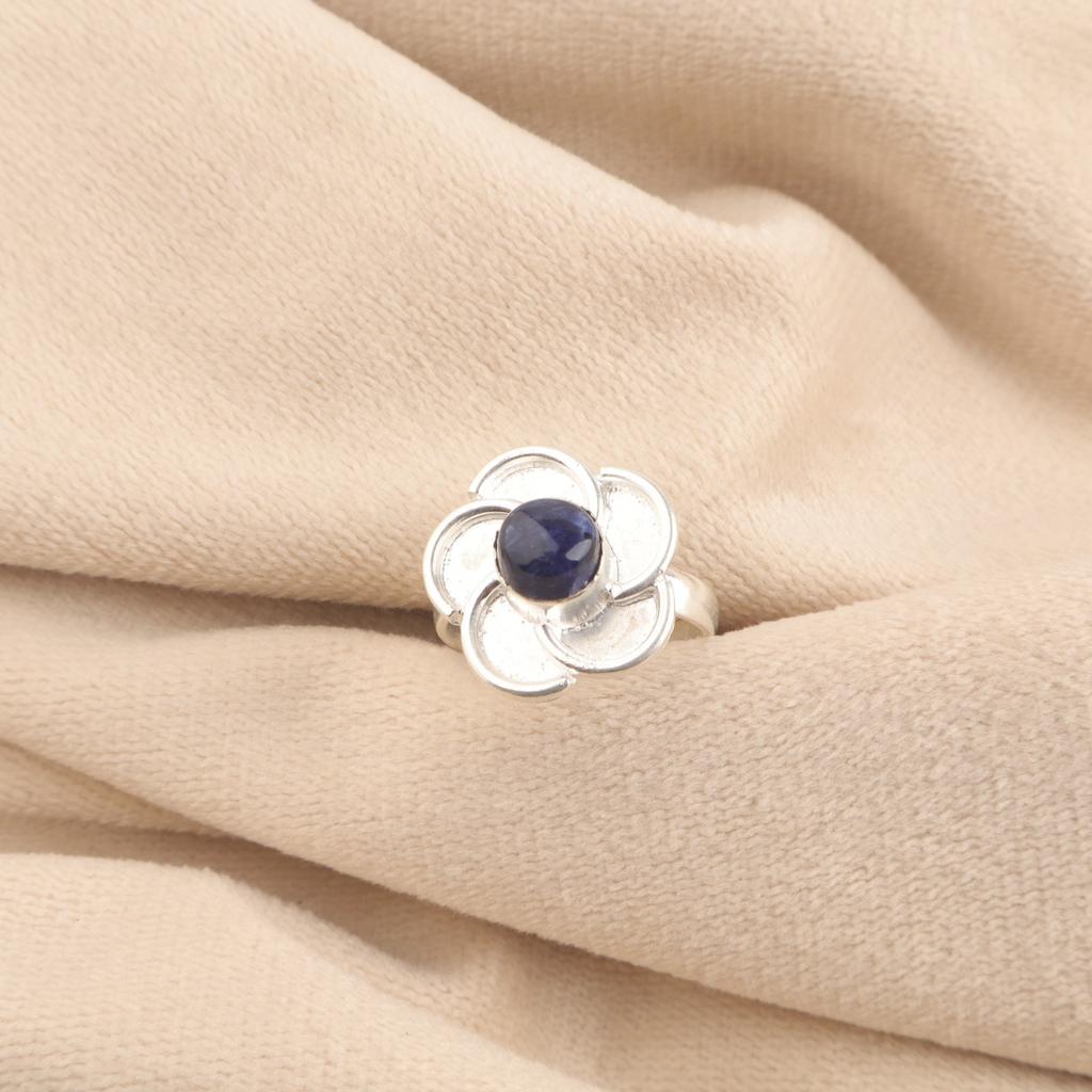 Round Third Eye Chakra Sodalite Stone Stackable Birthday Ring Jewelry 925 Silver RR-51-27