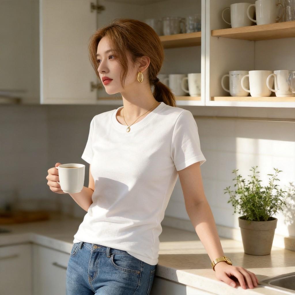 Basic Cotton T Shirt For Women With Short Sleeves And Round Neck For Casual Summer Wear
