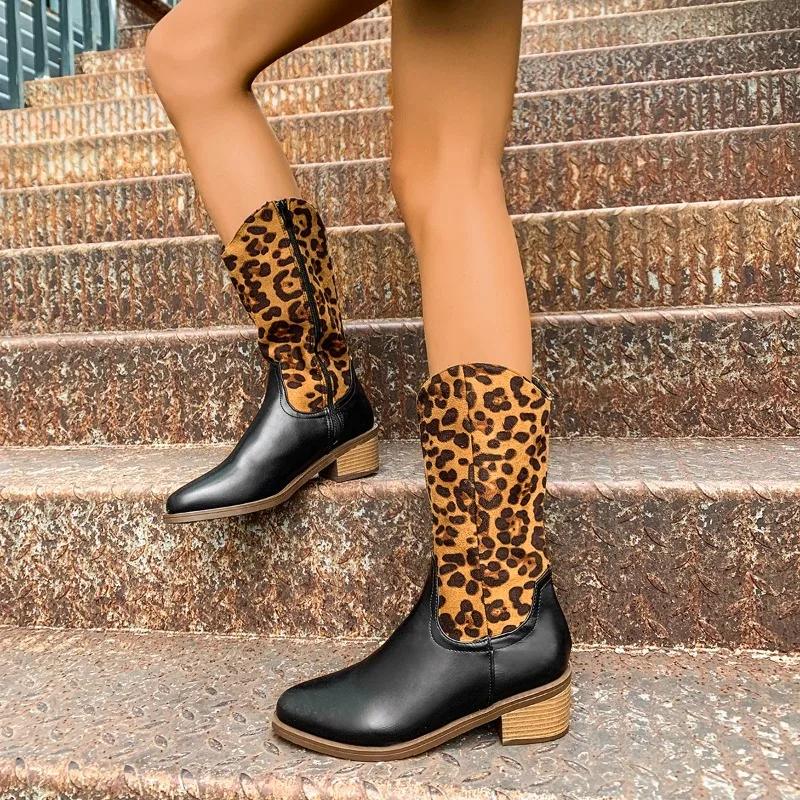High Heels Chelsea Boots Women Winter Ankle Platform Leopard Shoes 2024 New Gladiator Pumps Mid-calf Boots Botas Mujer