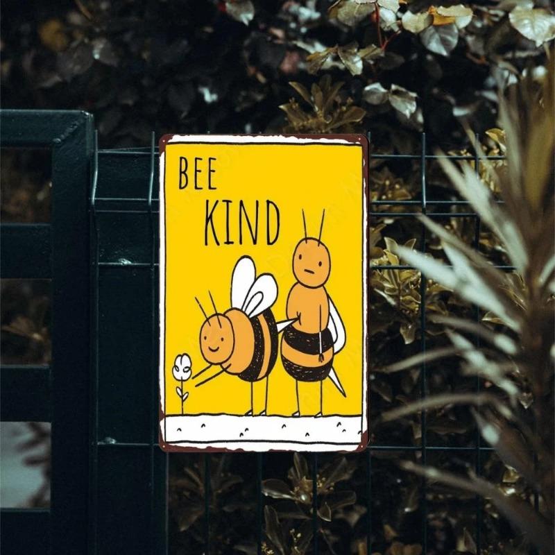 Vintage Bee Kind Funny Poster Honeybee Happy Retro Metal Sign Home Outdoor Wall BeeKeeper Slogans Art Tin Plate Decoration