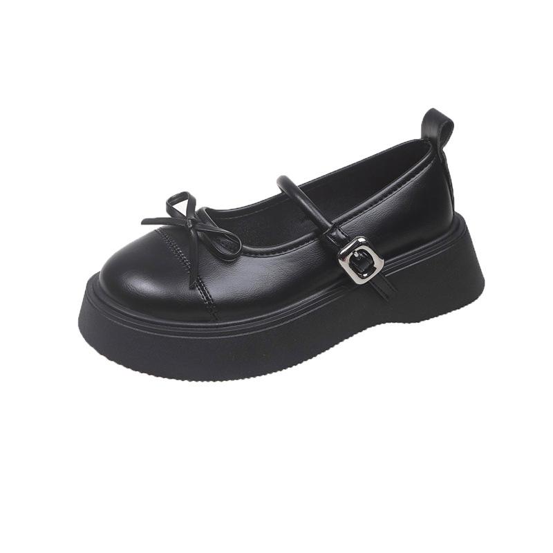 Fashion French bowknot Mary Jane Platform Shoes Woman 2025Buckle Strap Pu Leather Casual Shoes Woman Thick Sole Student Jk Uniform Shoes