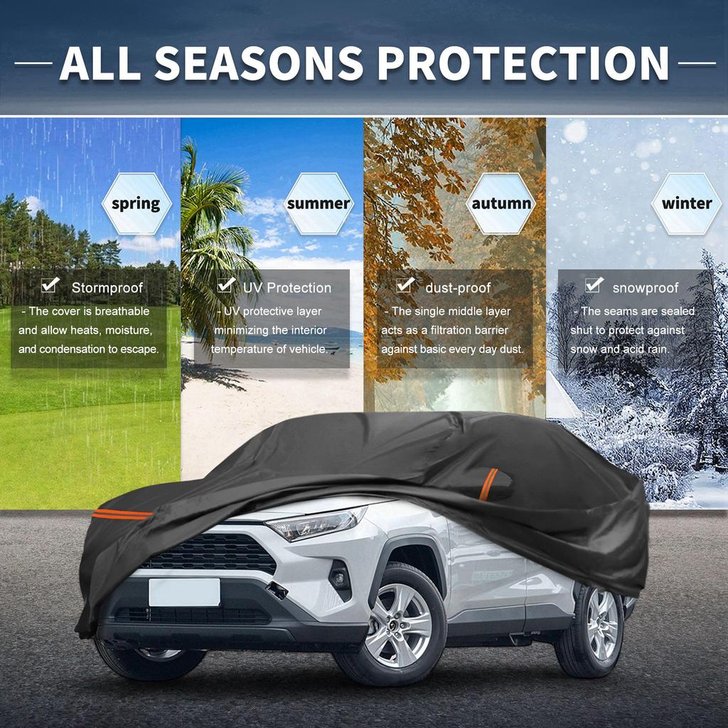 X AUTOHAUX Car Cover for Toyota RAV4 Made of PEVA Spunlace Body Hail Sun Rainy Season Flame Strong and Yellow Sand Passenger Door Black 2012-2023,