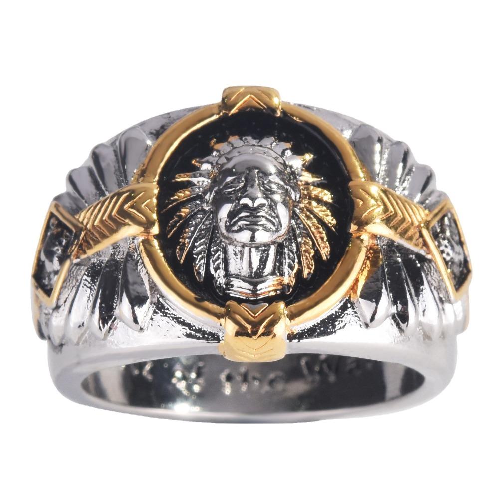 Viking Warrior Two Tone Ring Hip Hop Style with Indian Spirit Totem Black Resin Ring