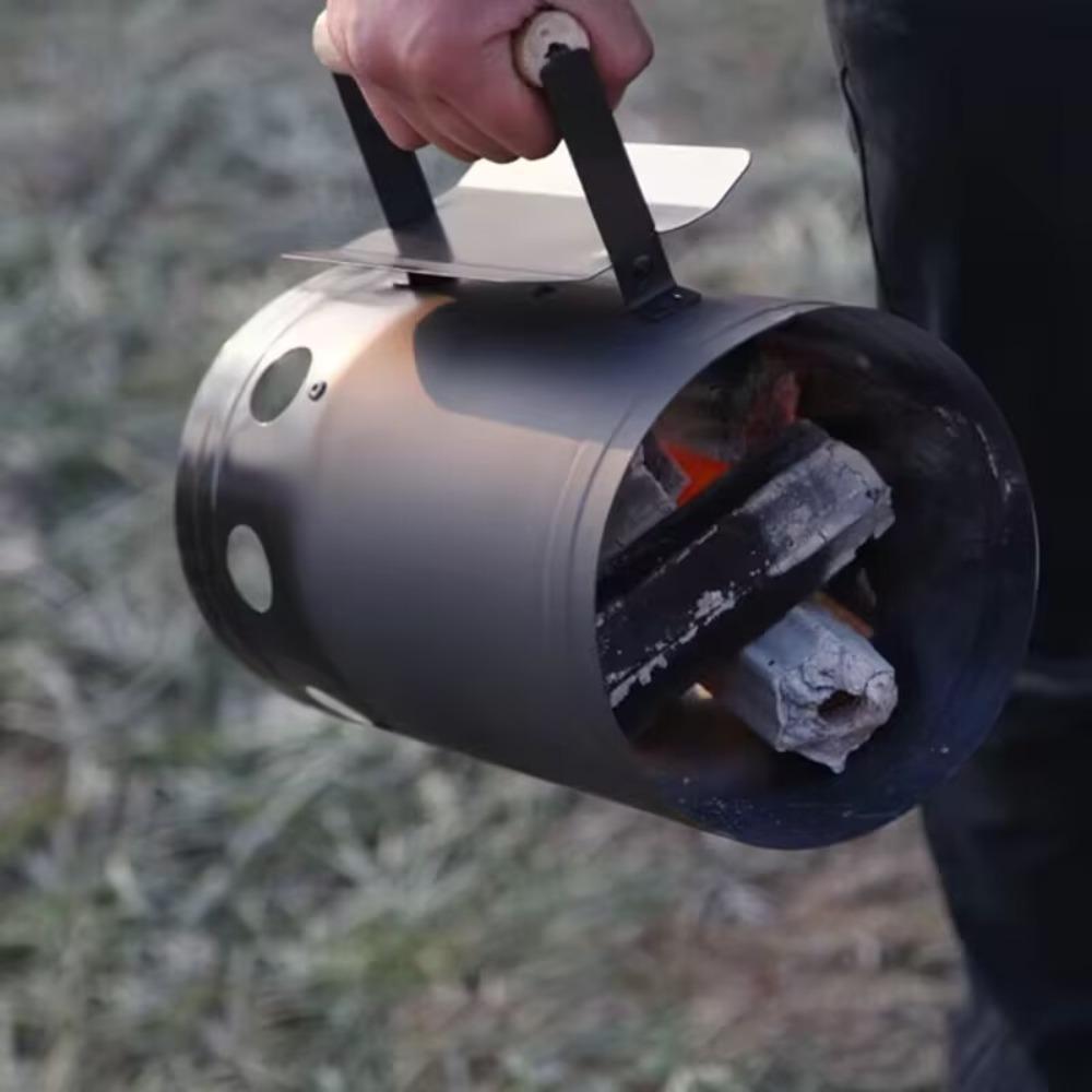 With Handle BBQ Carbon Barrel Stainless Steel Charcoal Bucket Camping BBQ Coal Lighter Can Outdoor