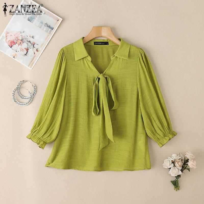 

ZANZEA Women Casual V-Neck Loose Summer Short Sleeve Blouse S зелёный