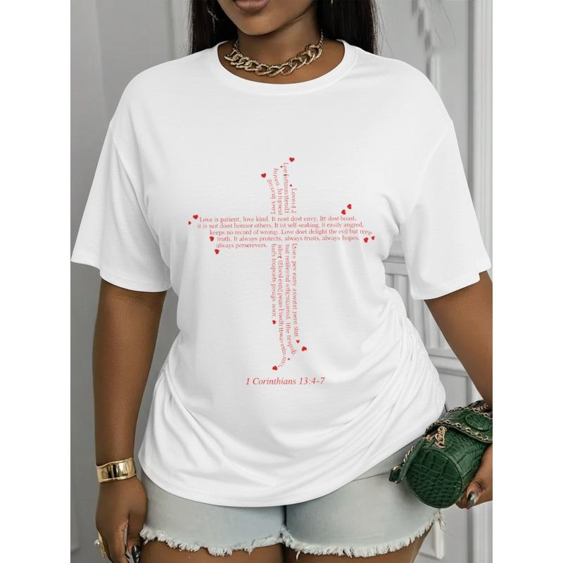 

Short-Sleeved Round Neck Top Featuring 1 Corinthians 13:4-7, Perfect for Casual Outings, Vacations, and Spring or Summer Wear. S белый