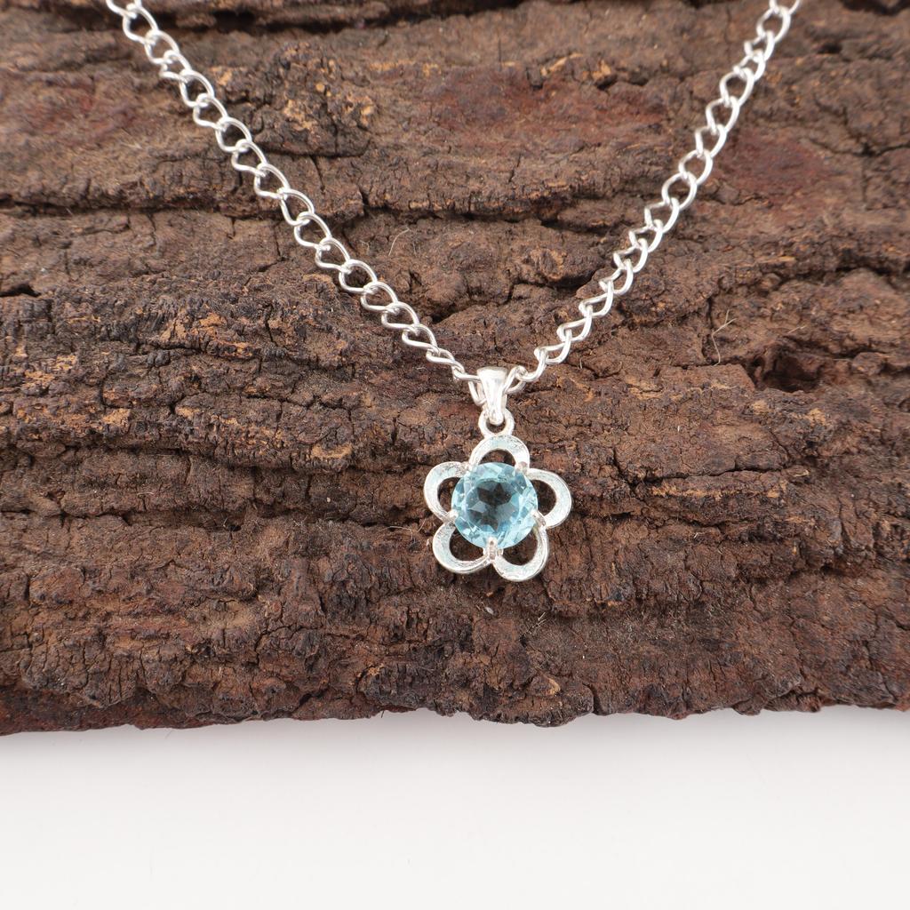 Sky Blue Topaz Gemstone Pendant, Handmade Gorgeous Jewelry, 925 Solid Sterling Silver Jewelry, Everyday Pendant For Wedding Gift