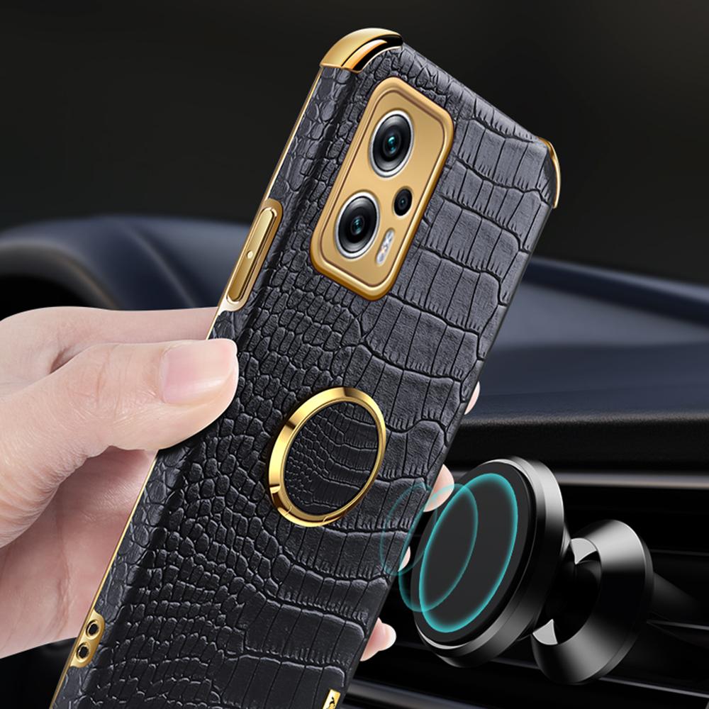 For Xiaomi Redmi Note 11T Pro 5G/Note 11T Pro+ 5G/Poco X4 GT 5G/Redmi K50i 5G Ring Kickstand Electroplating Phone Case PU Leather Coated TPU Cover
