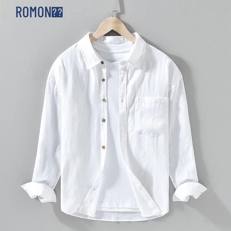 ROMON Men's Linen Long Sleeve Casual Shirt
