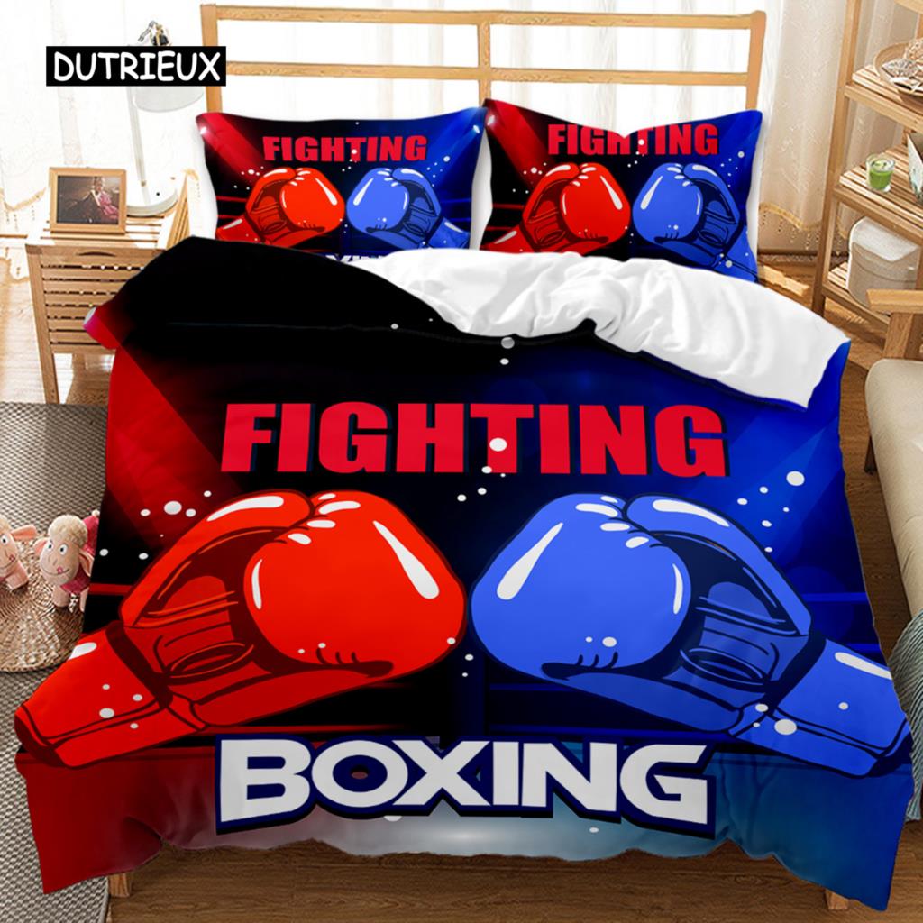 Boxing Games Duvet Cover Set Red Blue Boxing Bedding Set Competitive Sports Boxing Game Double Queen King Polyester Quilt Cover