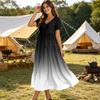 Abito Maxi Casual da Donna a Manica Corta con Scollo a V, Stile Bohemien, Vestibilità Larga, Stampa Degradé, per Estate e Uso Quotidiano