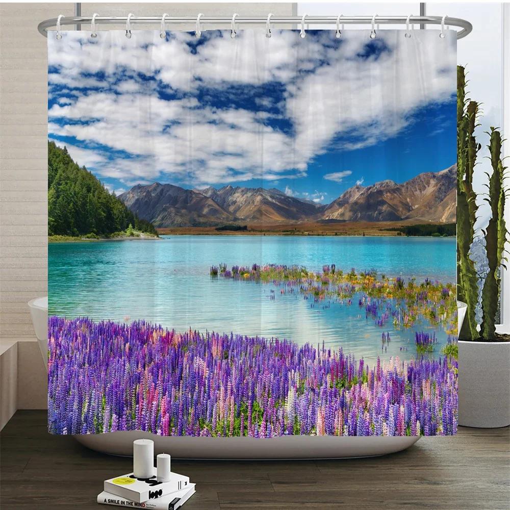 Naturwald Duschvorhang Wasserdicht Badezimmer Sichtschutz Bäume Landschaft Vorhänge Polyester Stoff Heimdekoration Badezimmer Vorhänge