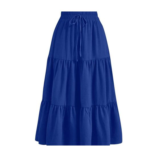 Damen Sommer Stufen A-Linie Maxirock Hoher Bund Plissiert Schwingend Langer Rock Freizeit Fließend Strand Boho Rock