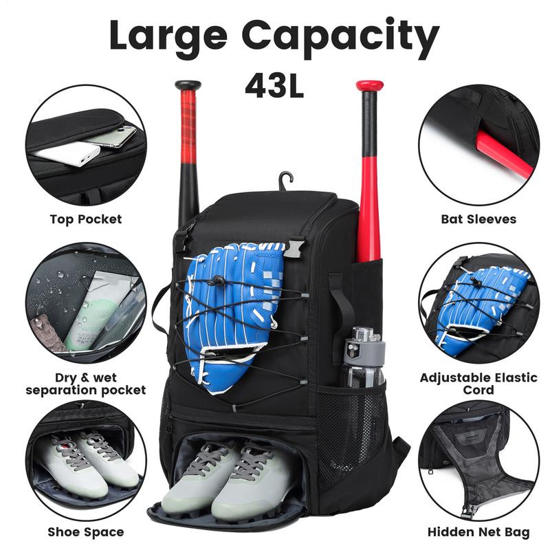 Baseball Equipment Bag Baseball Backpack with Shoe Compartment Softball Bat Bag for Youth Lightweight Softball Bat Backpack