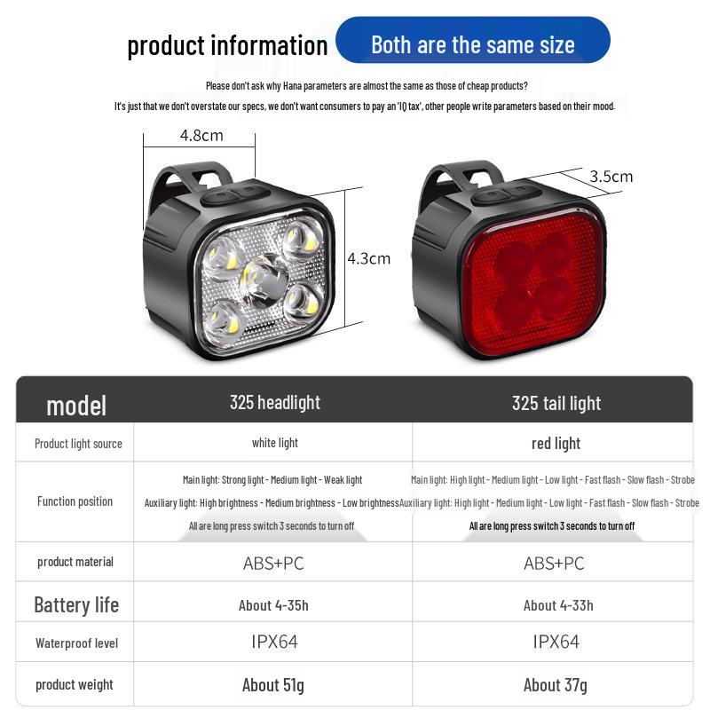 LED Mountain Bike Headlight & Taillight Set for Night Riding - Outdoor Cycling Safety Lights