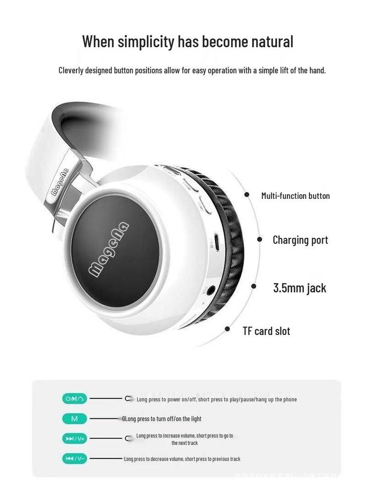 Luminous Over-Ear Wireless Bluetooth Headphones with Heavy Bass for Mobile, Computer, Sports, Music, and Gaming.