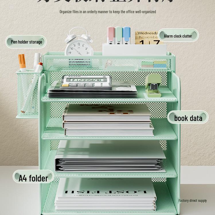 Metal Office Desk Organizer: Bookends, File Rack, and Stationery Holder