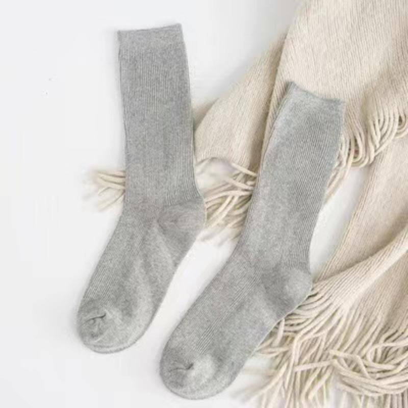 

CHAOZHU японские корейские высокие носки для девочек-школьниц, свободные однотонные двойные спицы, хлопковые длинные носки для женщин one size