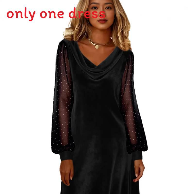 Polyesterlong Sleeve A Line Dress With Sequins For Casual Wear