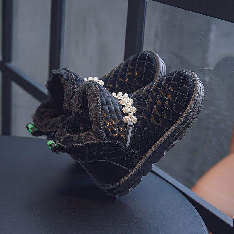 

Детские зимние непромокаемые теплые сапоги 2025 года на нескользящей подошве с вельветовой подкладкой, хлопковые сапоги для девочек foot length + 0.8cm select inner length чёрный