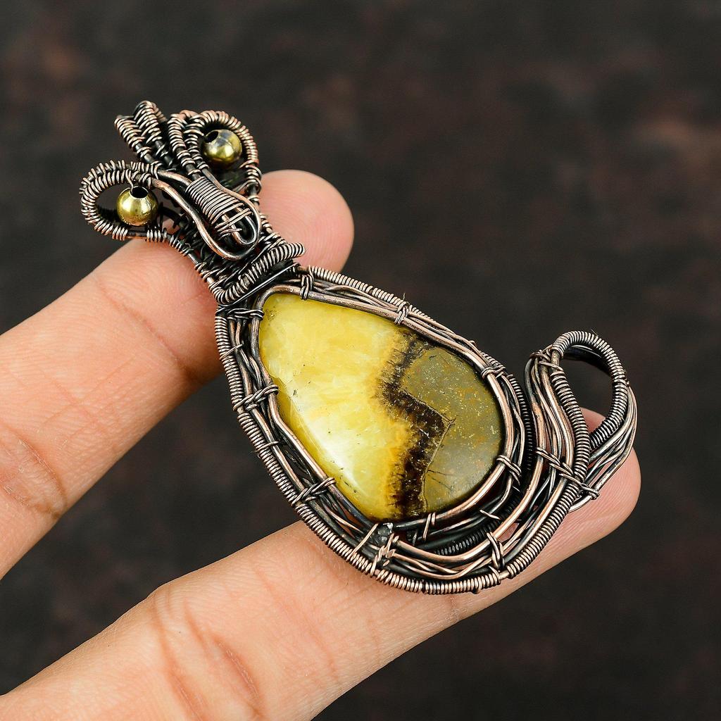 Septarian Gemstone Pendant Copper Wire Wrapped Pendant Handmade Women Pendant Gift For Mother Unique Copper Jewelry Septarian Stone Jewelry