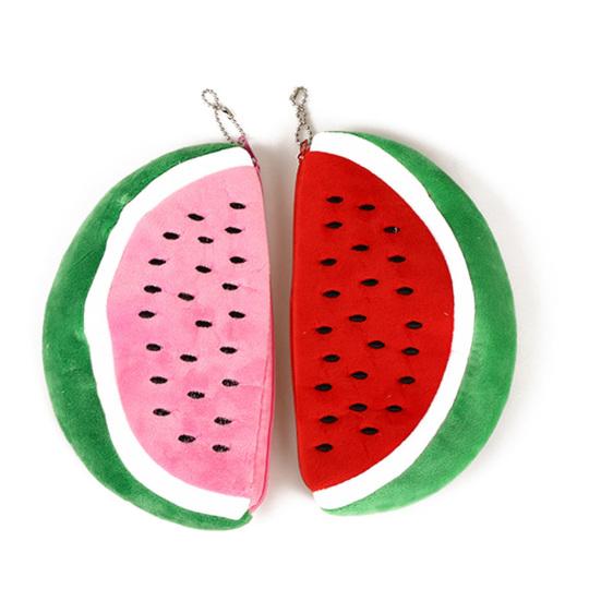 Watermelon Semicircle Short Plush Pencil Bag Stationery Storage Zipper Case