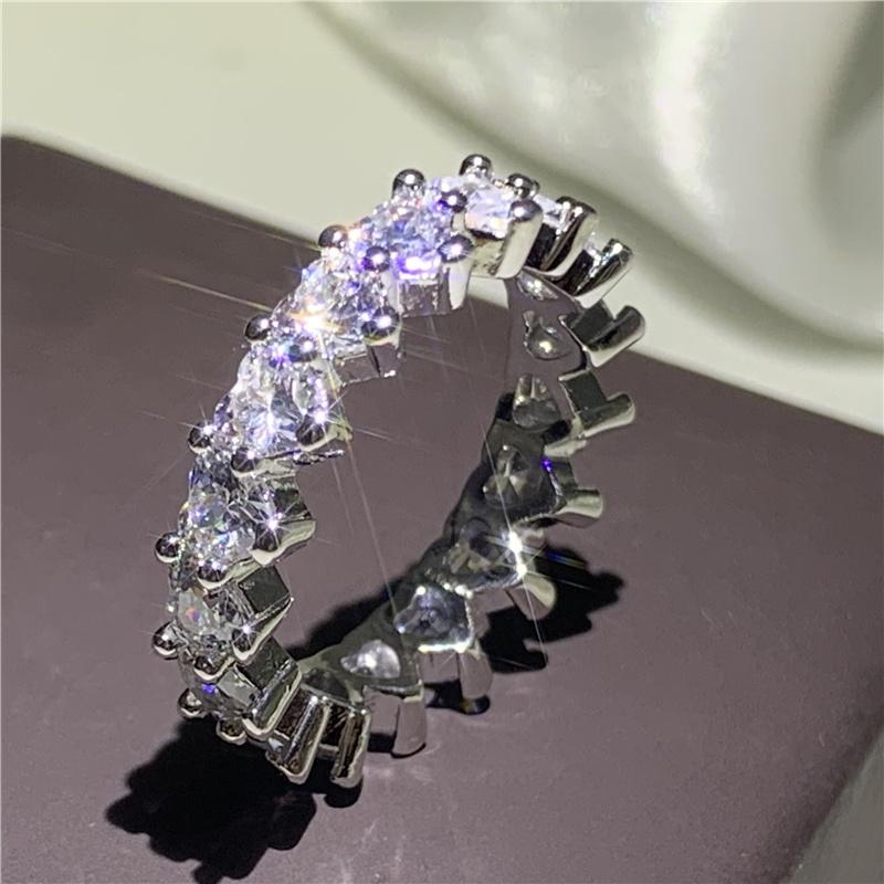 Fine Engagement Eternity Promise Ring AAAAA Zircon 925 Sterling Silver Statement Wedding Band Rings for women men Jewelry Gift