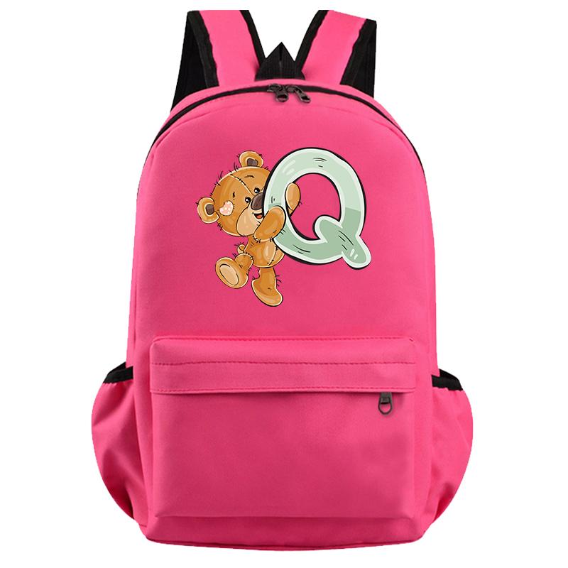 Schöner kleiner Bär-Rucksack mit 26 englischen Buchstaben, Teenager-Schultasche für Mädchen, Jungen, Rucksack mit großer Kapazität, Büchertasche für Kindergeschenke