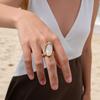 Abalone Shell Ring Natural Mother of Pearl Gold Plated Adjustable Open Irregular Geometric French Vintage Summer Beach Jewelry