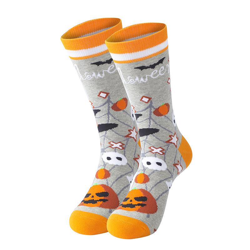 Halloween Pumpkin Mid-Calf Socks - Unisex Casual Cotton for European & American Festivities
