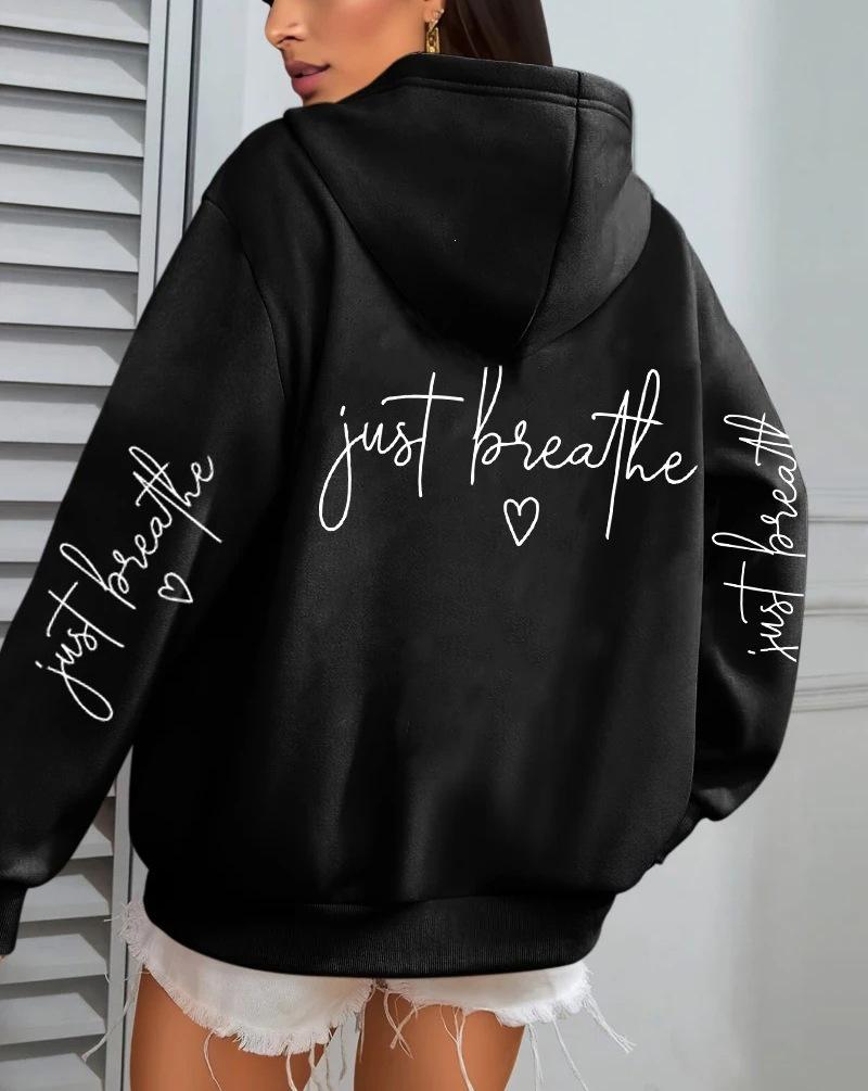 Just Breathe Love Women's Casual Fleece Hoodie with Pockets