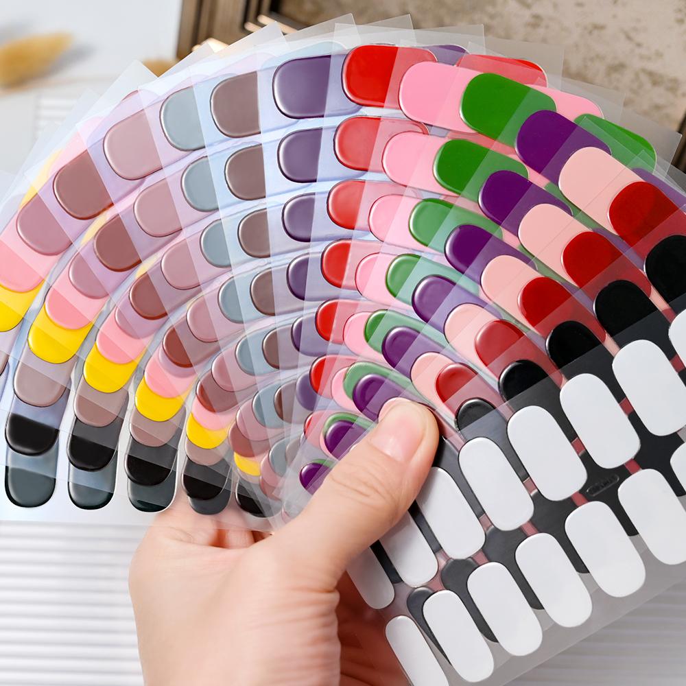16Tips Semi-Cured Gel Nail Sticker Pure UV/LED Lamp Gel Nail Polish Wraps Long-Lasting Full Cover Gel Sticker Nail Decor##