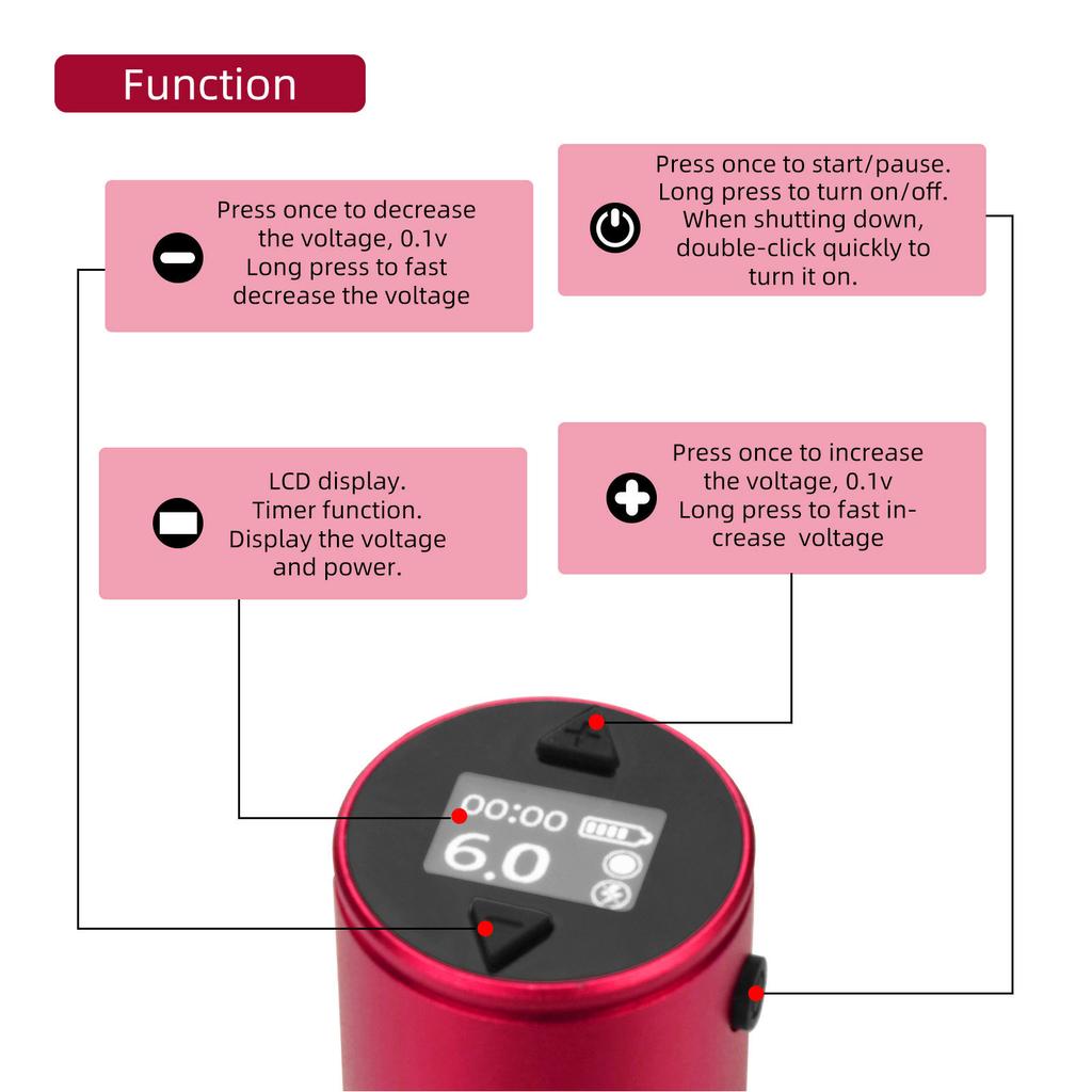 1500mAh Tattoo Power Supply Wireless Interface Rechargeable LCD Screen 4‑12V Tattoo Pen Battery