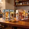 LED Light Wooden Miniature House Cafe 3D Puzzle Building Model Craft Mini Dollhouse Kit  Kids