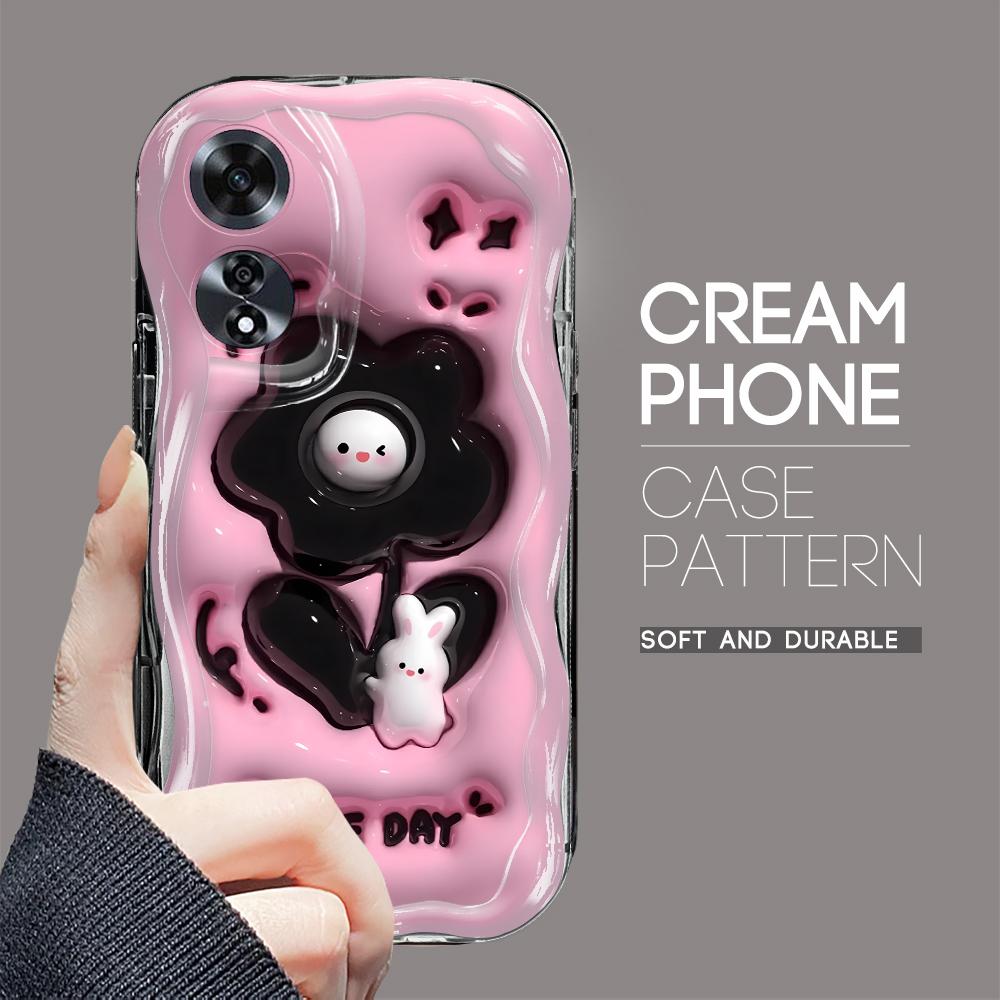 Do OPPO A17 A18 A38 A58 A98 Reno7 Z 8Z 8T 11F 11 Pro Realme 12 Lite 12 Pro C30 Różowy Czarny Biały Kwiaty Kremowa Tekstura Miękkie Silikonowe Etui na Telefon