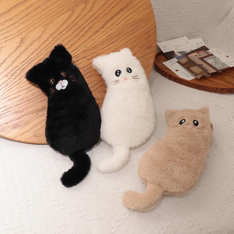 Cute Cat Plush Pencil Case With Zipper Organizer For Students And Gift Use