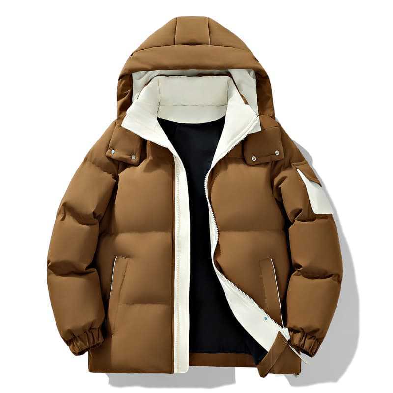 Men's Sports and Leisure Trendy Brand Hooded Cotton-padded Clothes, Winter Velvet Thickened Warm Down Cotton Bread Clothes