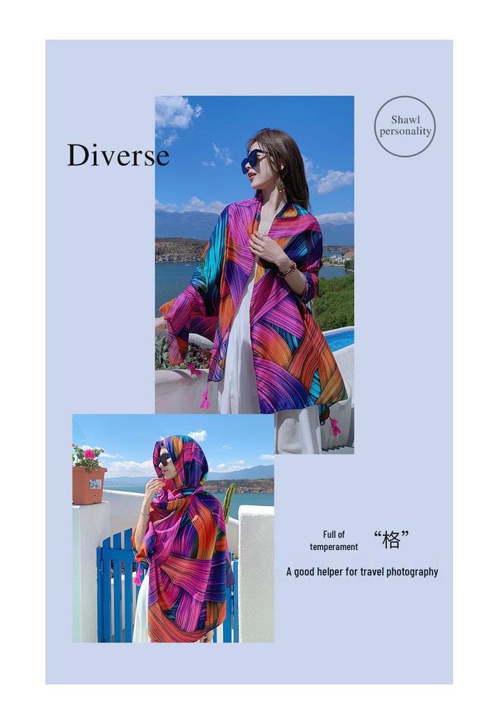 Women's Ethnic Style Silk Scarf: Extra Large, Versatile Sun Protection Shawl for Summer