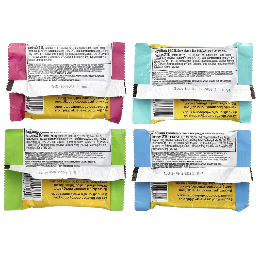 Kafeinli Proteinli Atıştırmalıklar, Çeşitli, 8 Kare, 48G (1.69Oz) Her biri