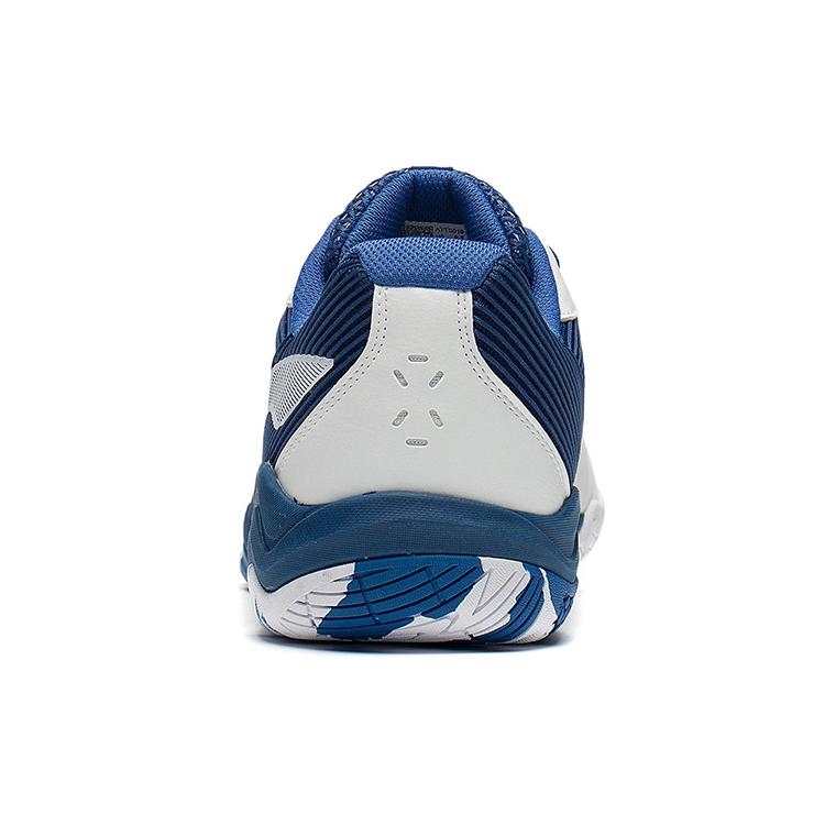 New LiNing Sound Waves 2 Cushioned Slip Resistant Abrasion Resistant Low Top Badminton Shoes Unisex White Dark Blue AYTS016-7