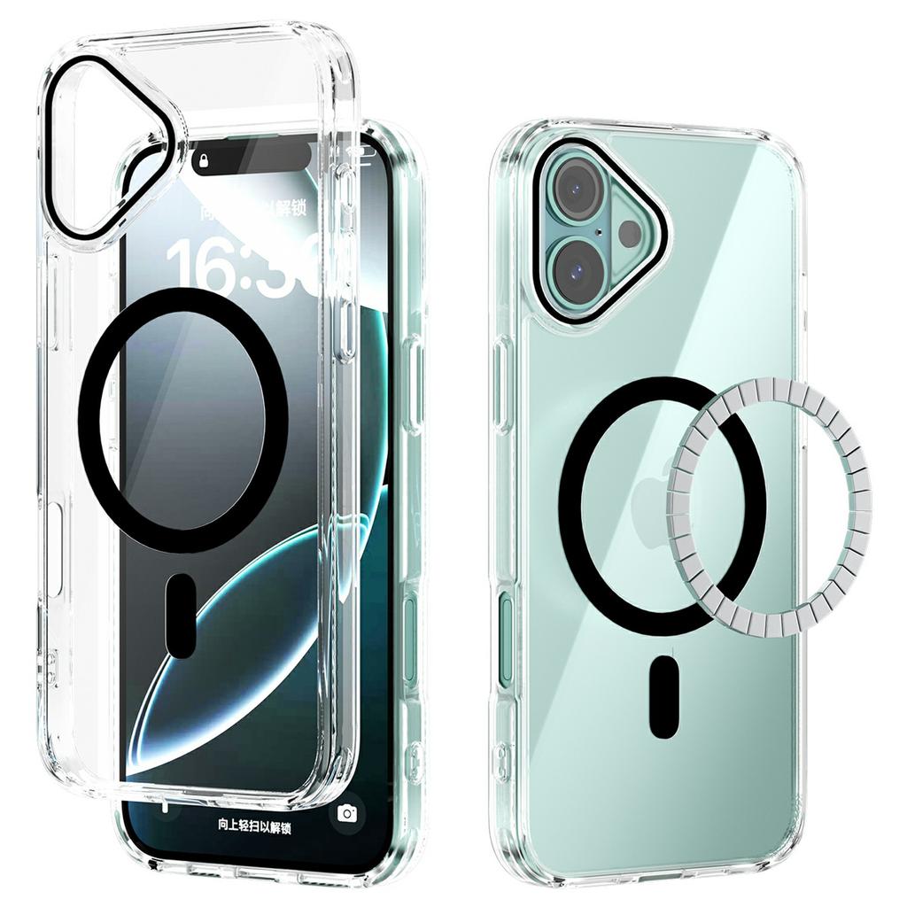For iPhone 16 Case Compatible with MagSafe Anti Scratch Clear TPU PC Phone Back Cover